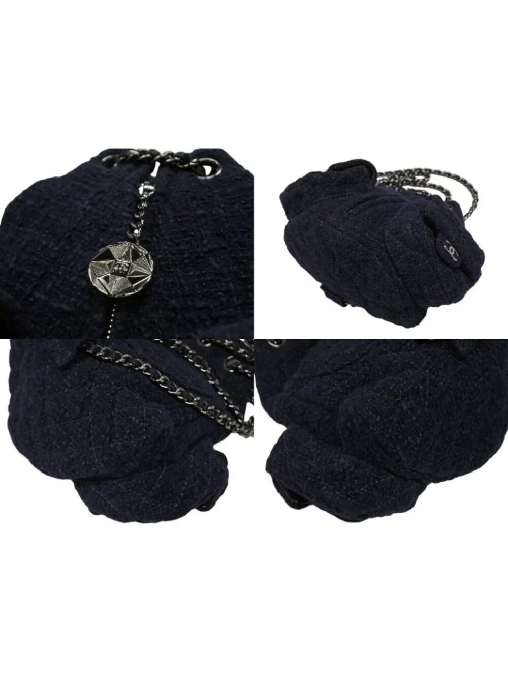Chanel Tweed Backpack Mini Navy Silver